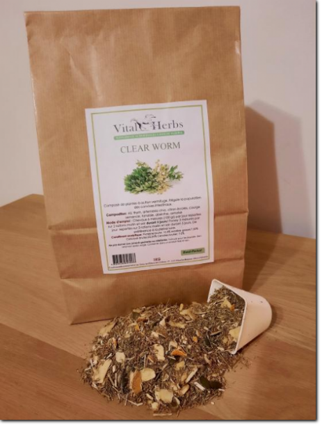 mélange de plantes médicinales réputées pour leurs propriétés vermifuges, aide à lutter contre les vers intestinaux.